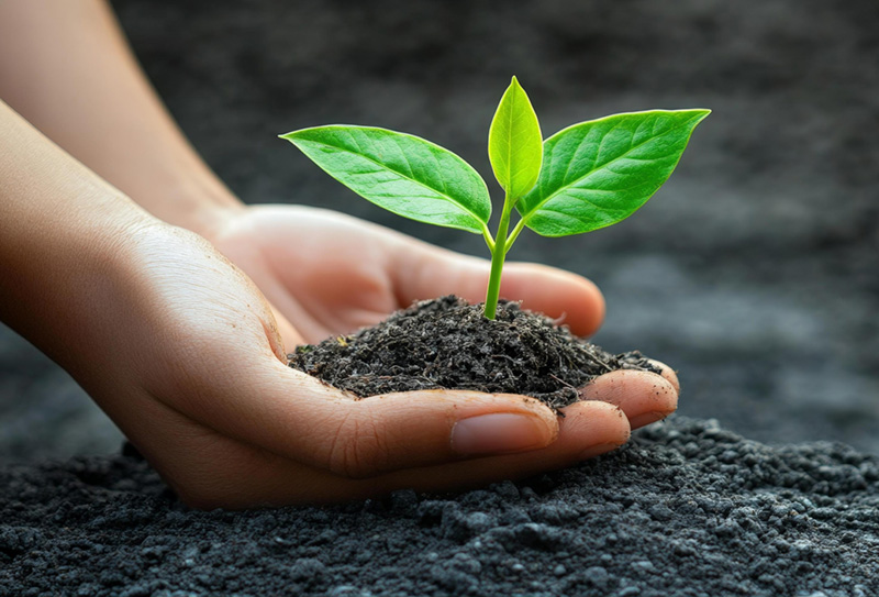 mão segurando broto